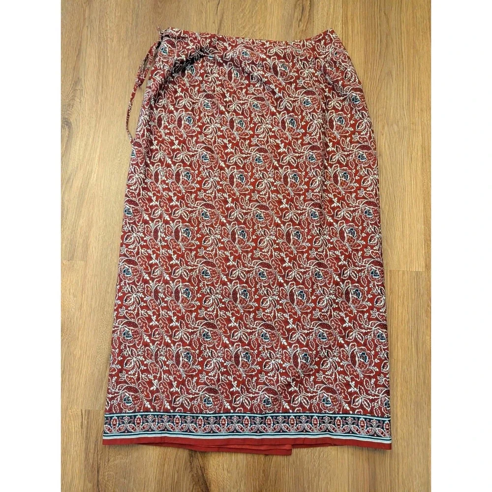 Charter Club Wrap Skirt Size 14 Straight Midi Red White Blue Floral Bandana Boho